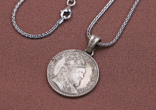 Pope Innocent XII Medal Coin Necklace, Vatican Jewelry, Christianity, Pope, Religious Jewelry, Sterling Silver, Valentine Gift