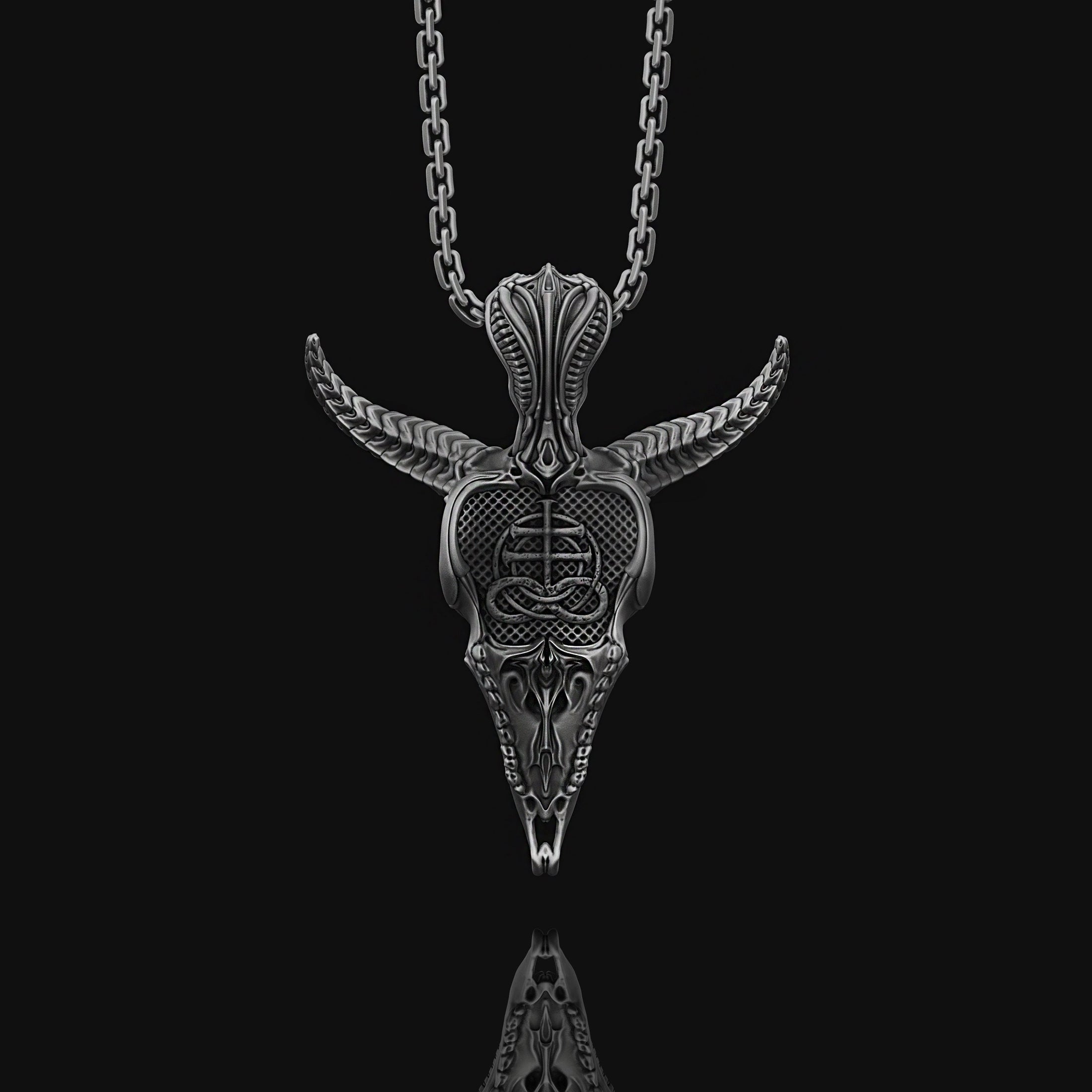 Silver Satanic Baphomet's Head Pendant, Leviathan Cross, Two-sided Gothic Necklace, Lucifer's Follower Charm, Satanic Gift Cross, Occult