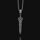 Oxidized Blade Necklace, Cool Gothic Sword Necklace, Sterling Silver Medieval Weapon Necklace For Boyfriend, Warrior Necklace