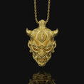 Load image into Gallery viewer, Biomechanical Oni Mask Pendant, Japanese, Sterling Silver Jewelry, Valentine Gift For Him, Men's Necklace, Cyber Samurai Accessory
