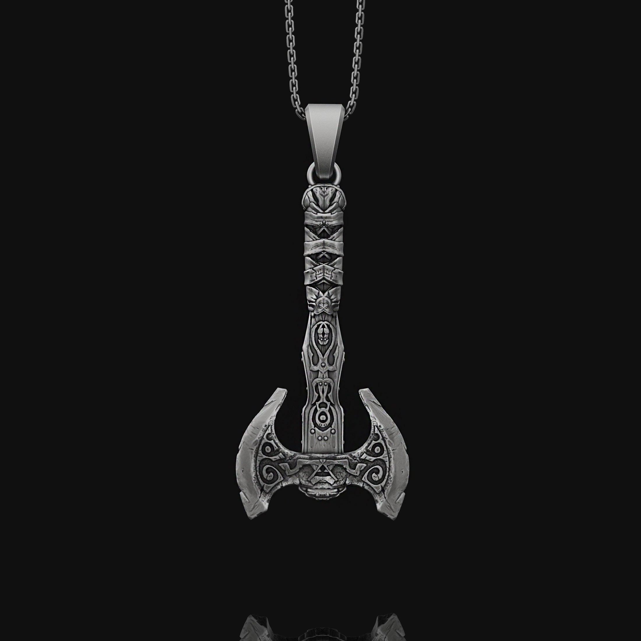 Viking Labrys Axe Warrior Necklace Sterling Silver, Double Sided Viking Axe For Boyfriend, War Axe Necklace For Husband, Male Necklace