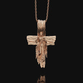 Silver Wooden Textured Jesus Cross, Ascension Pendant, Sacred Heart Necklace, Religious Cross Jewelry, Christian Valentine Gift, Unisex