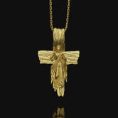 Silver Wooden Textured Jesus Cross, Ascension Pendant, Sacred Heart Necklace, Religious Cross Jewelry, Christian Valentine Gift, Unisex