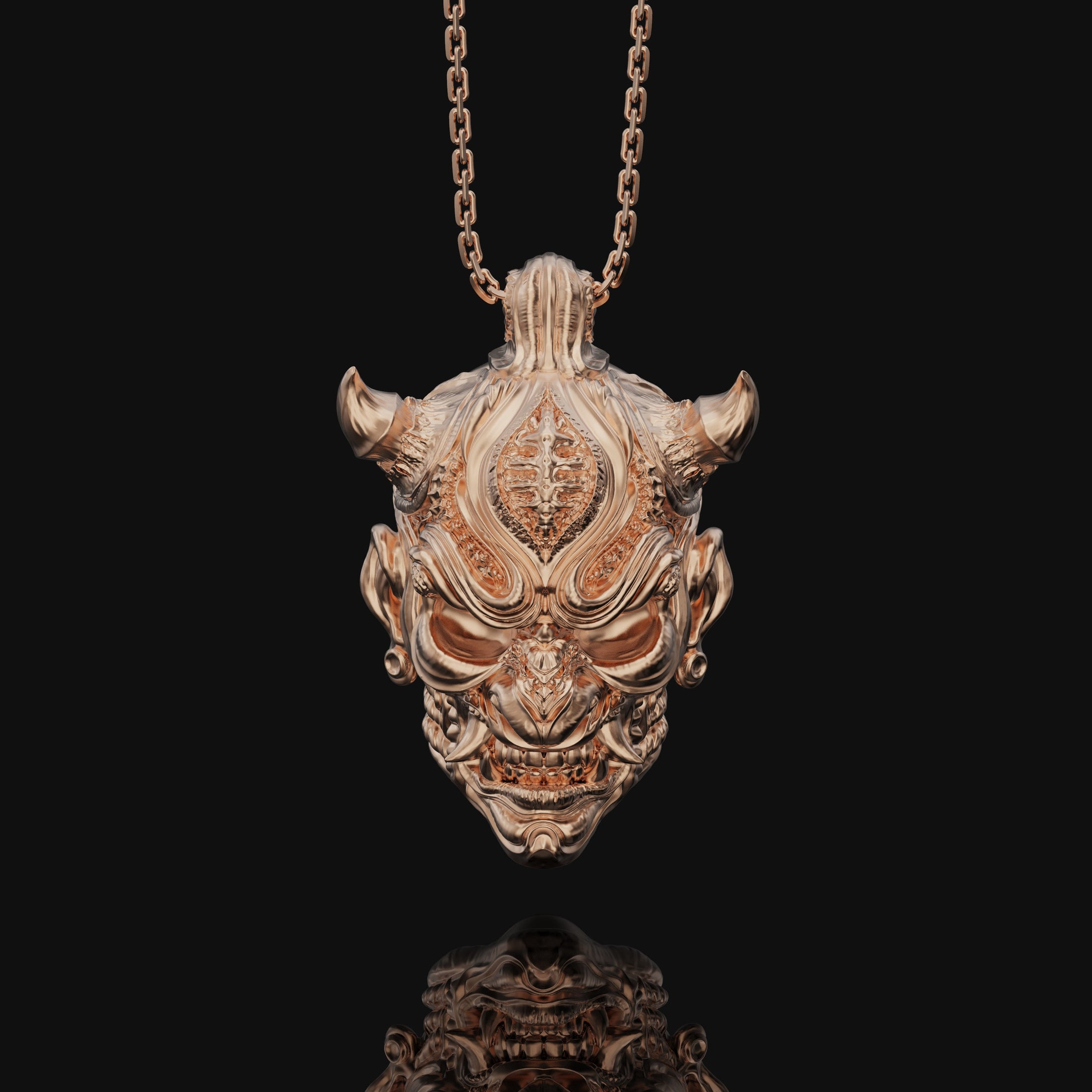 Biomechanical Oni Mask Pendant, Japanese, Sterling Silver Jewelry, Valentine Gift For Him, Men's Necklace, Cyber Samurai Accessory