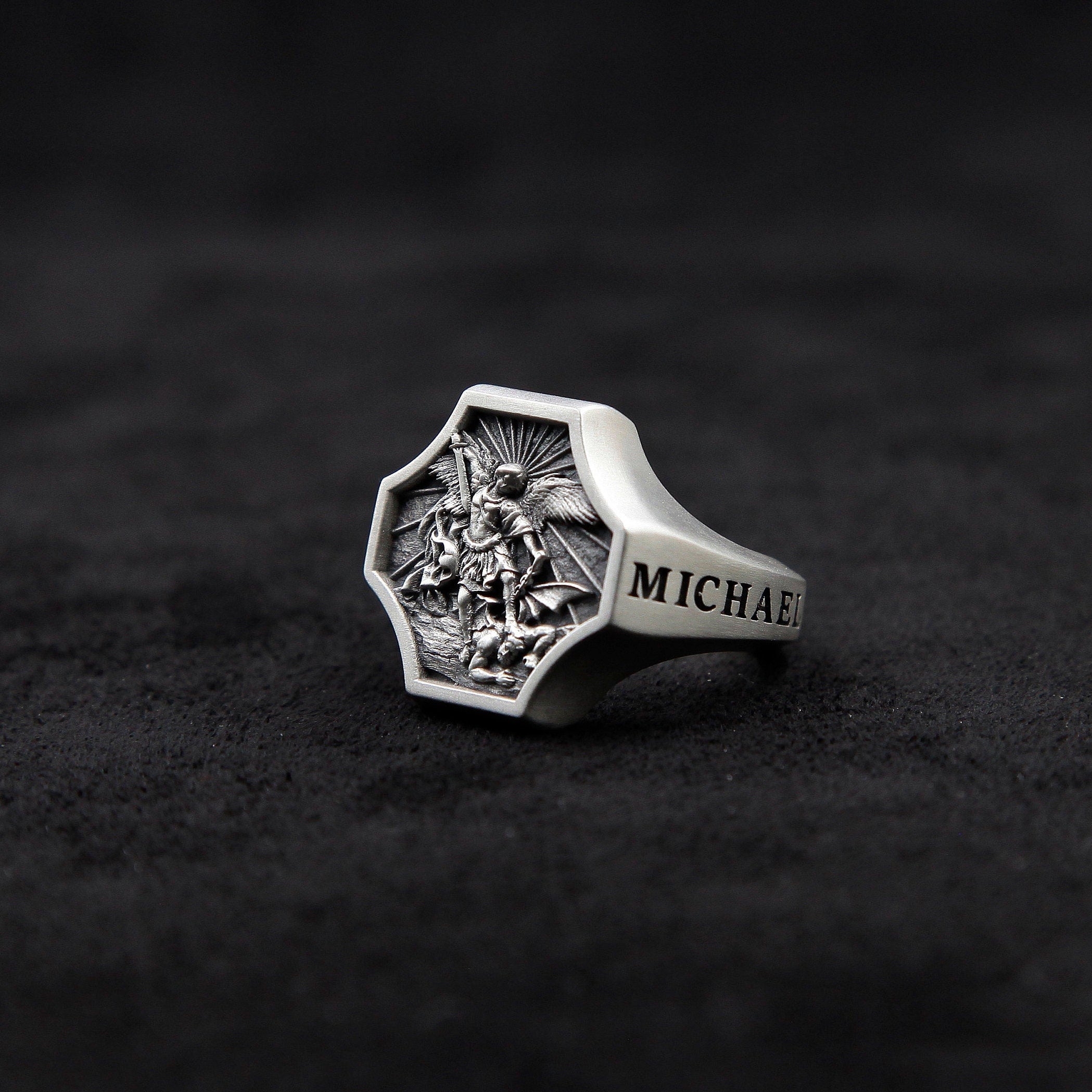 Archangel Saint Michael Silver Ring, Guardian Of Church St Michael, Religious Jewelry, Signet Ring, Mens Gift, Black Friday, Valentine Gifts