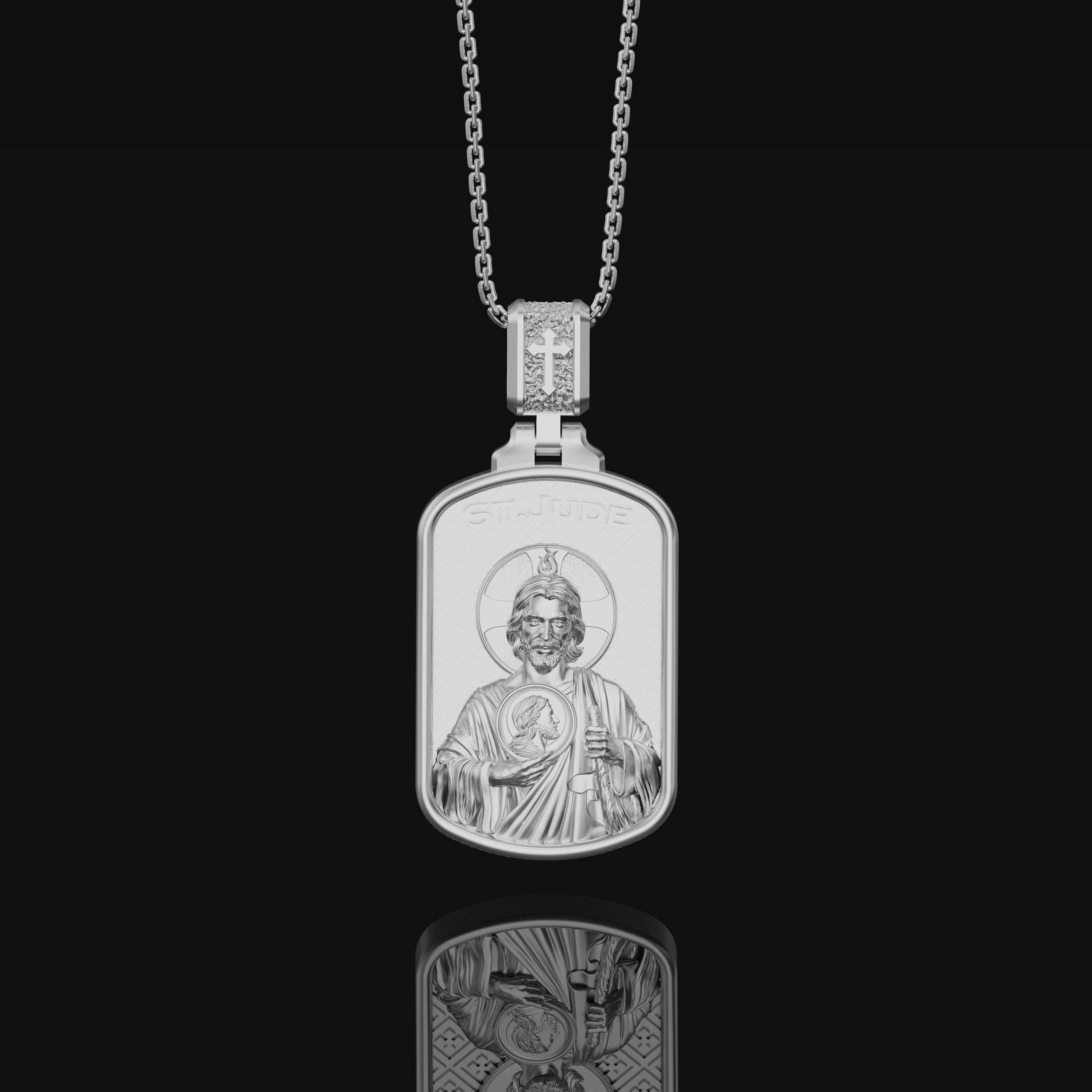 Silver Saint Jude Mens Necklace, Men Saint Jude Medallion, Saint Jude Silver Charm, Christian Medallion, Religious Catholic Silver Necklace