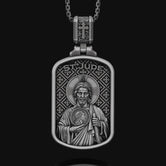 Silver Saint Jude Mens Necklace, Men Saint Jude Medallion, Saint Jude Silver Charm, Christian Medallion, Religious Catholic Silver Necklace