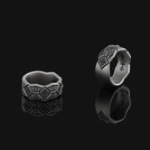 Silver Floral Geometric Wedding Band, Sterling Silver, Anniversary Ring, Birthday Gift, Engagement Ring, Men's Wedding Band