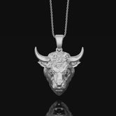 Sterling Silver Bull Head Necklace - 3D Animal Pendant with Oxidized Finish, Unique Detailed Statement Accessory for Wild Western Flair