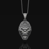 3D Gorilla Necklace, Silver Gorilla Head, Angry Gorilla Charm, Gorilla Jewelry, Primate Necklace, Ape Pendant, Jungle Animal, Unique Gift