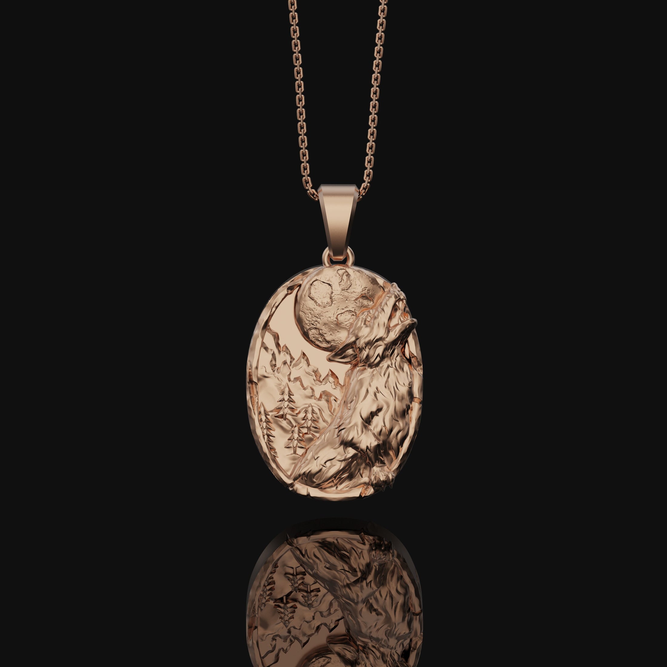 Howling Wolf Necklace, Sterling Full Moon, Wolf Moon Pendant, Mountain Scenery, Wild Nature, Moonlit, Unique Totem Gift