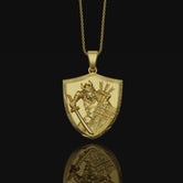 Samurai Necklace, Sterling Shield, Masked Warrior, Katana Pendant, Arrow Defense, Men's Charm, Unisex, Japanese History