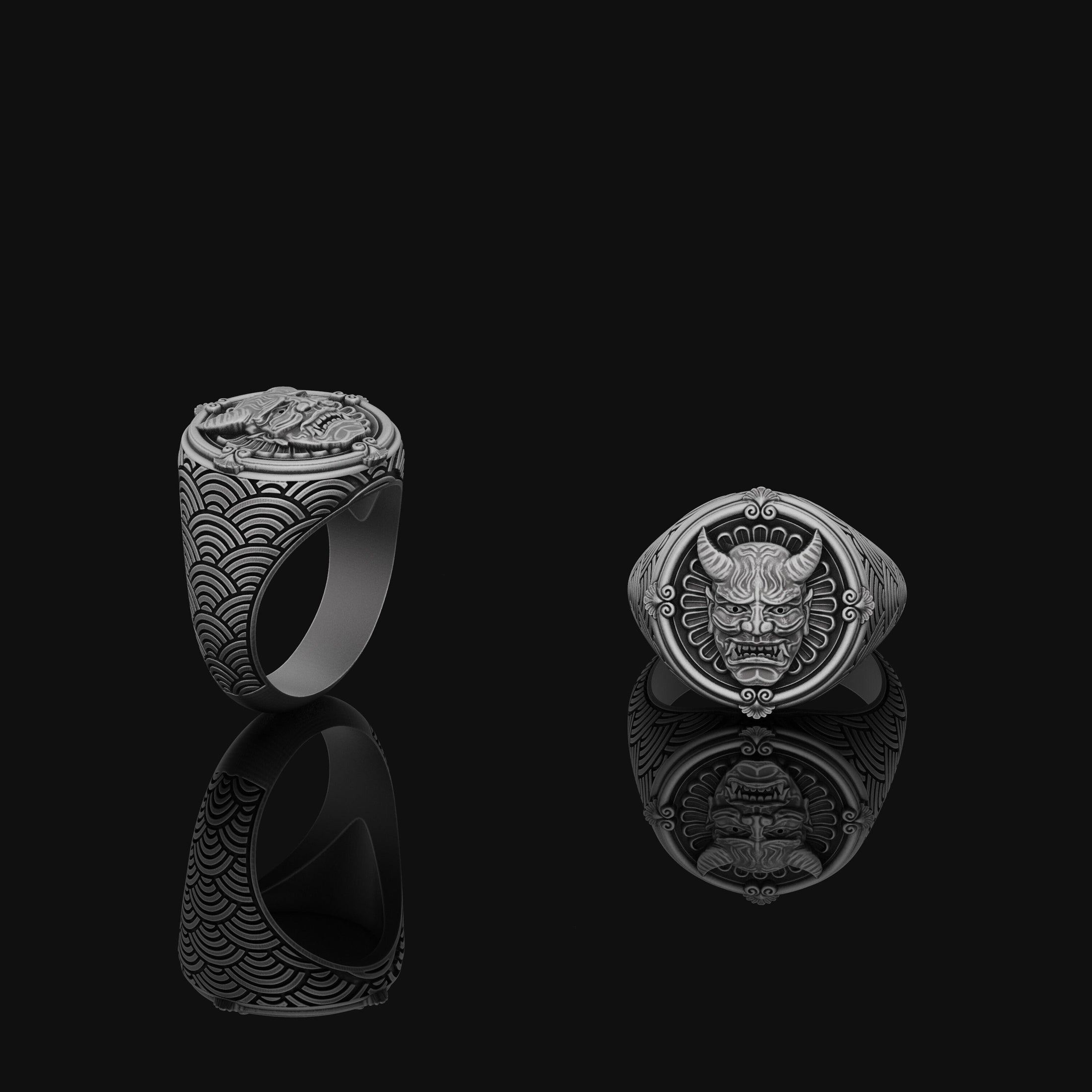 Oni Mask Ring, Sterling
