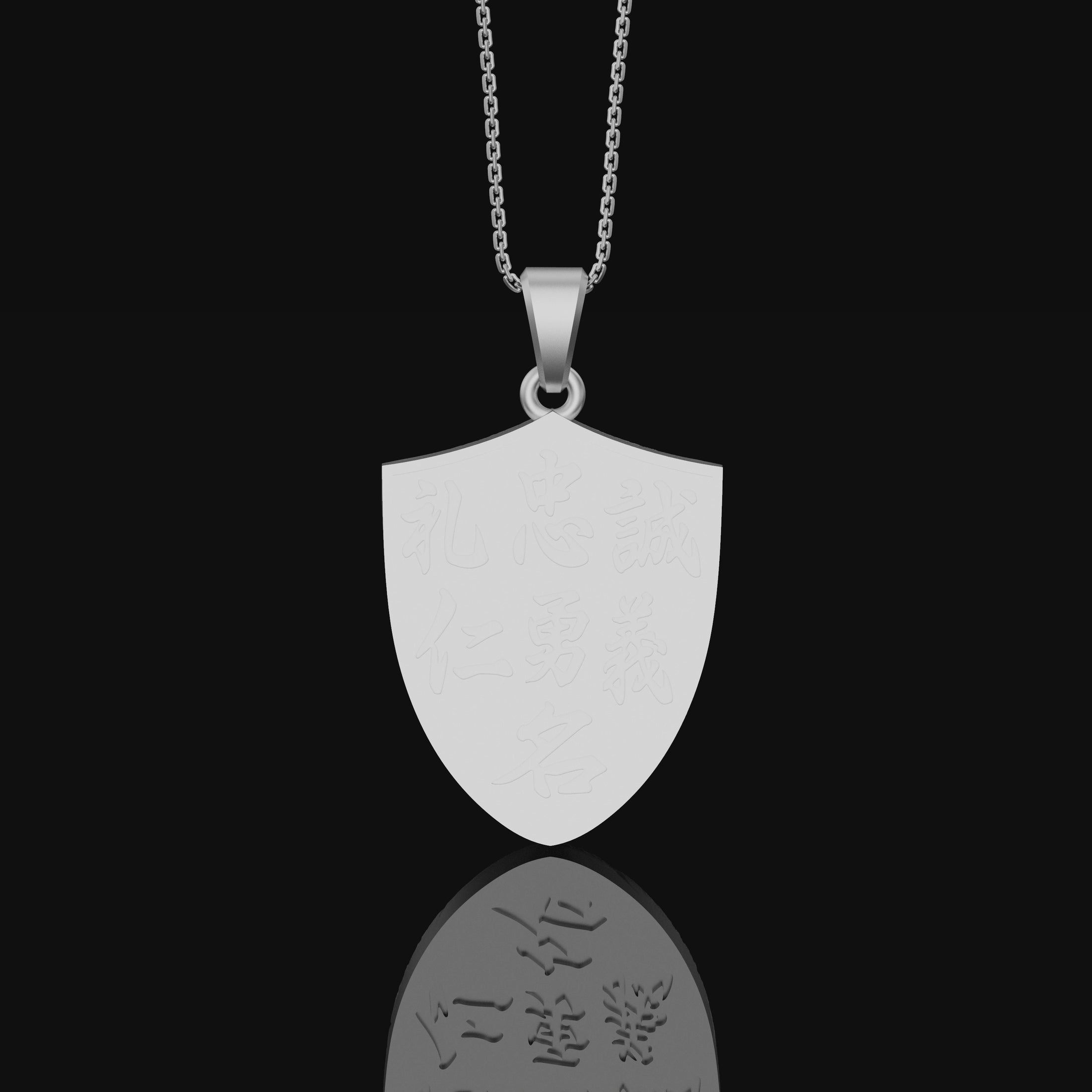 Samurai Necklace, Sterling Shield, Masked Warrior, Katana Pendant, Arrow Defense, Men's Charm, Unisex, Japanese History