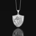 Bild in Galerie-Betrachter laden, Samurai Necklace, Sterling Shield, Masked Warrior, Katana Pendant, Arrow Defense, Men's Charm, Unisex, Japanese History
