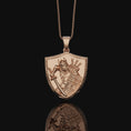 Bild in Galerie-Betrachter laden, Samurai Necklace, Sterling Shield, Masked Warrior, Katana Pendant, Arrow Defense, Men's Charm, Unisex, Japanese History
