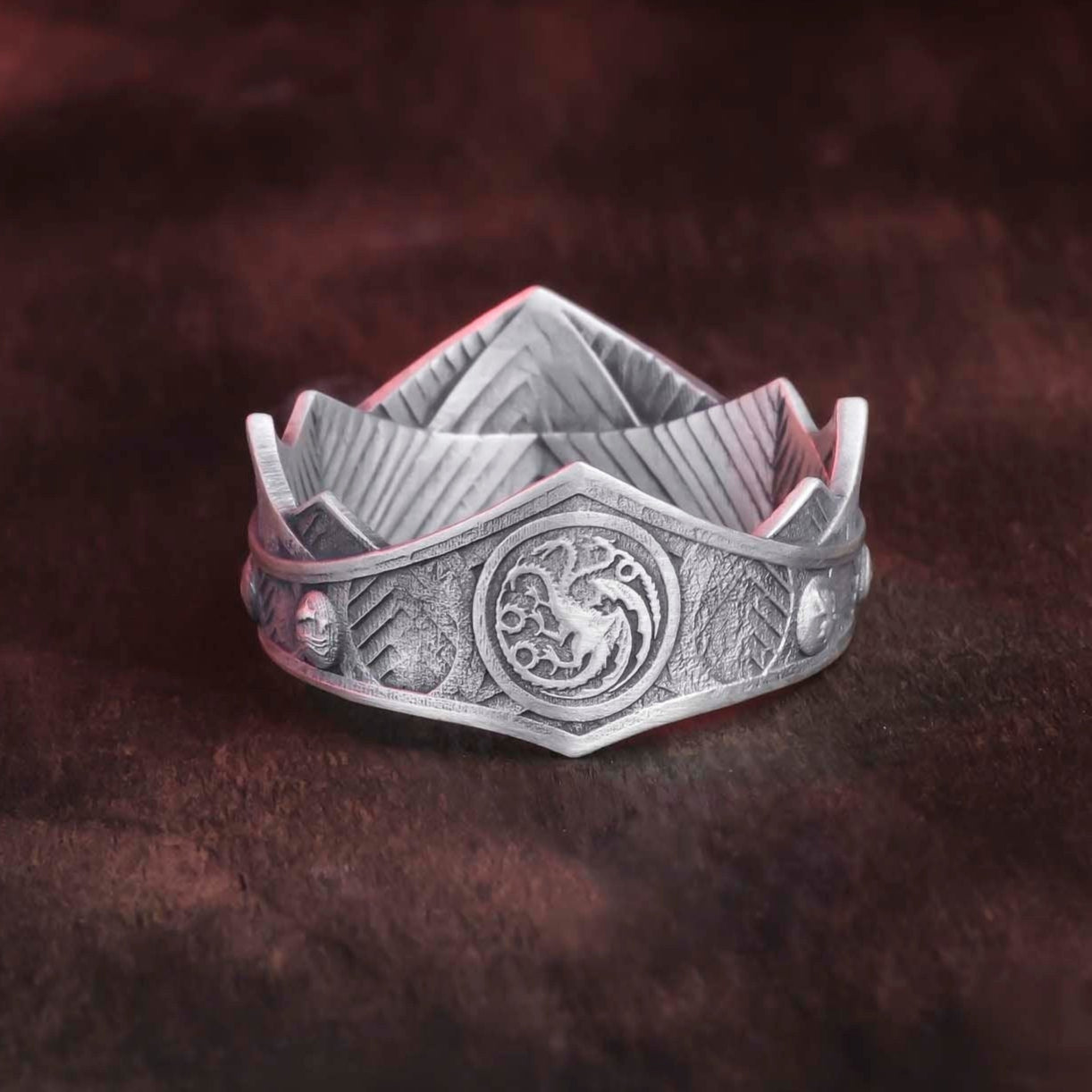 Targaryen Crown Ring, Dragon House Band, Fantasy Theme Ring, House of the Dragon Jewelry, Dragon Scale Ring