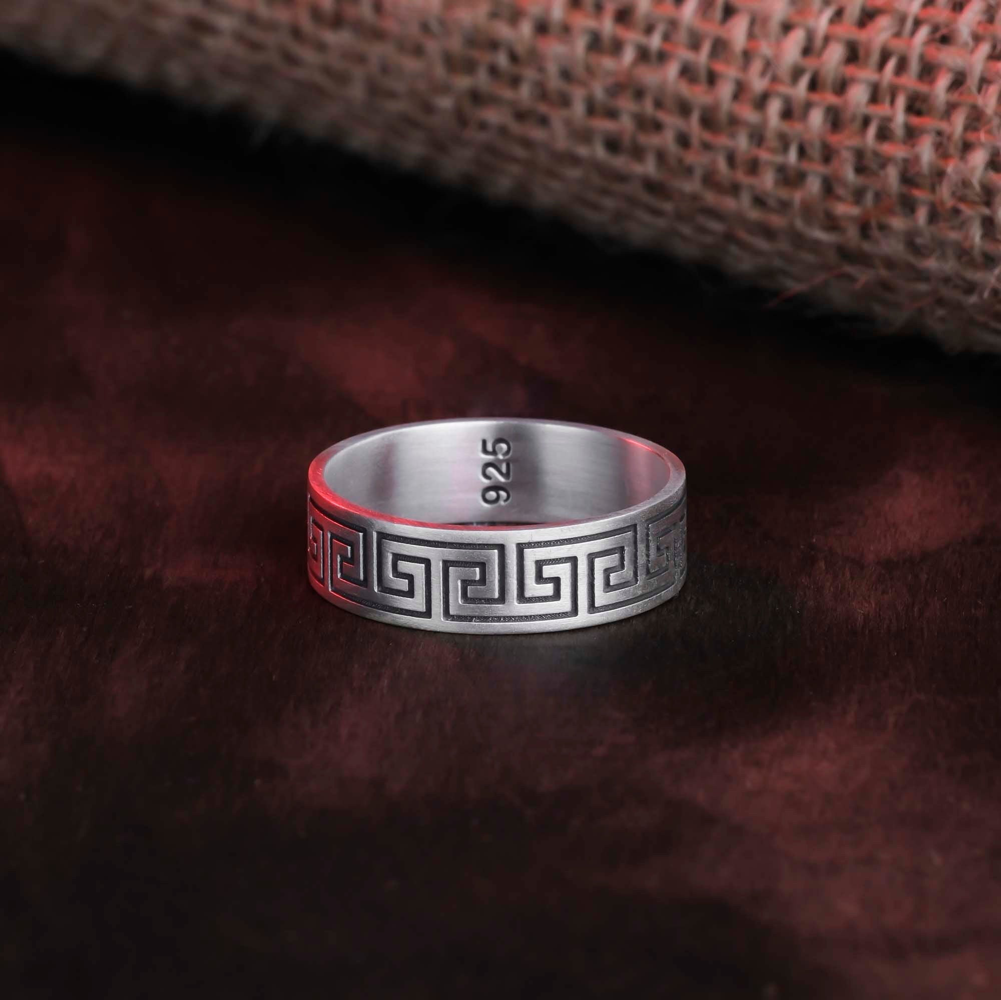 Greek Key Pattern Band Ring