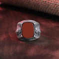 Load image into Gallery viewer, Jesus Thorns Ring, Christian Jewelry, Religious Gift, Cushion Gemstone, Lapis Lazuli Ring, Tiger's Eye, Faith Statement, Bible Theme Ring
