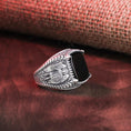Load image into Gallery viewer, Archangel Ring, St Michael Ring, Christian Jewelry, Spiritual Gift, Cushion Gemstone, Onyx Ring, Tiger Eye Ring, Guardian Angel Ring
