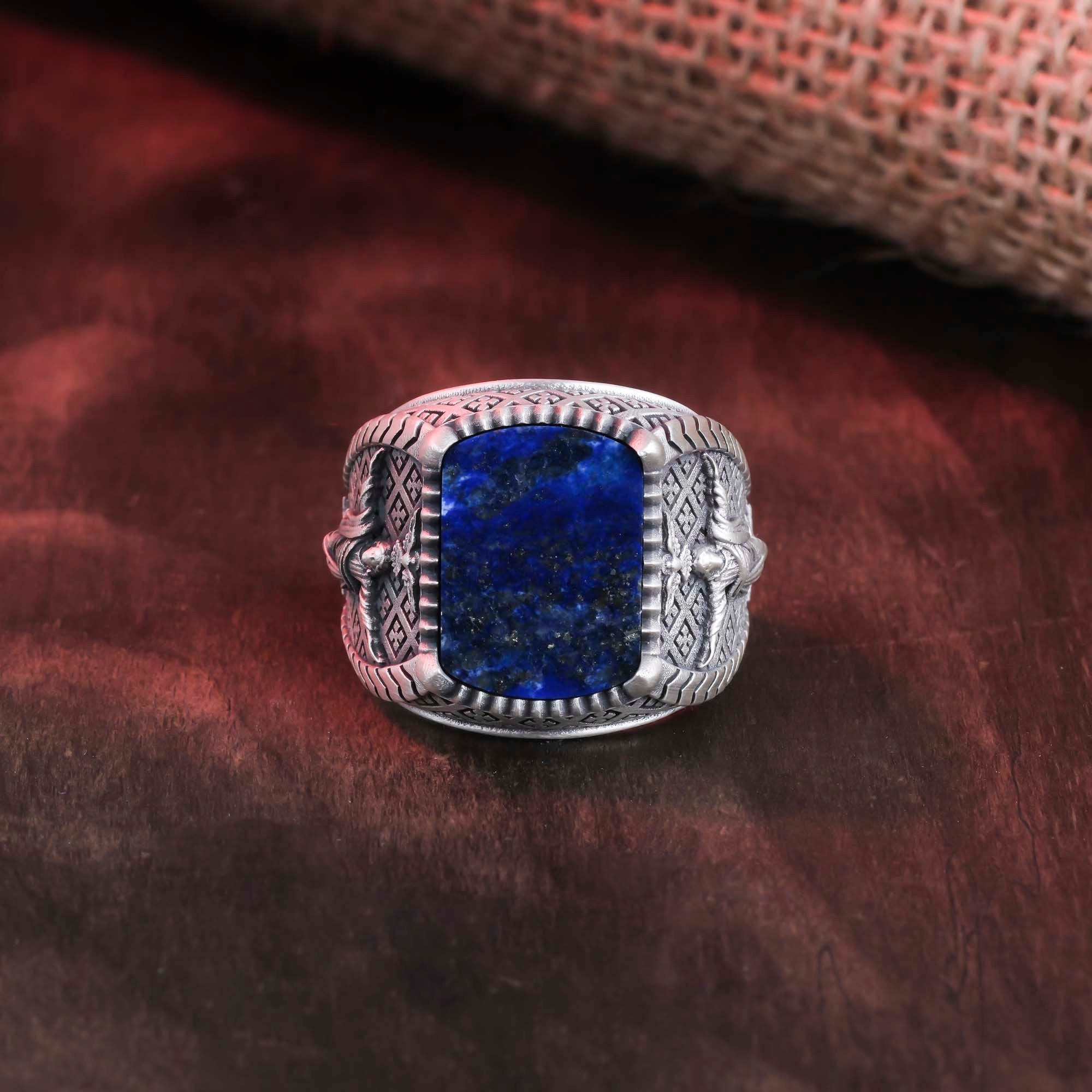 Jesus Ascension Ring, Christian Ring, Men's Gemstone Ring, Religious Gift, Onyx Ring, Lapis Lazuli Ring, Red Agate Ring, Tiger's Eye Ring