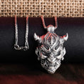 Load image into Gallery viewer, Biomechanical Oni Mask Pendant, Japanese, Sterling Silver Jewelry, Valentine Gift For Him, Men's Necklace, Cyber Samurai Accessory
