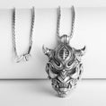 Load image into Gallery viewer, Biomechanical Oni Mask Pendant, Japanese, Sterling Silver Jewelry, Valentine Gift For Him, Men's Necklace, Cyber Samurai Accessory
