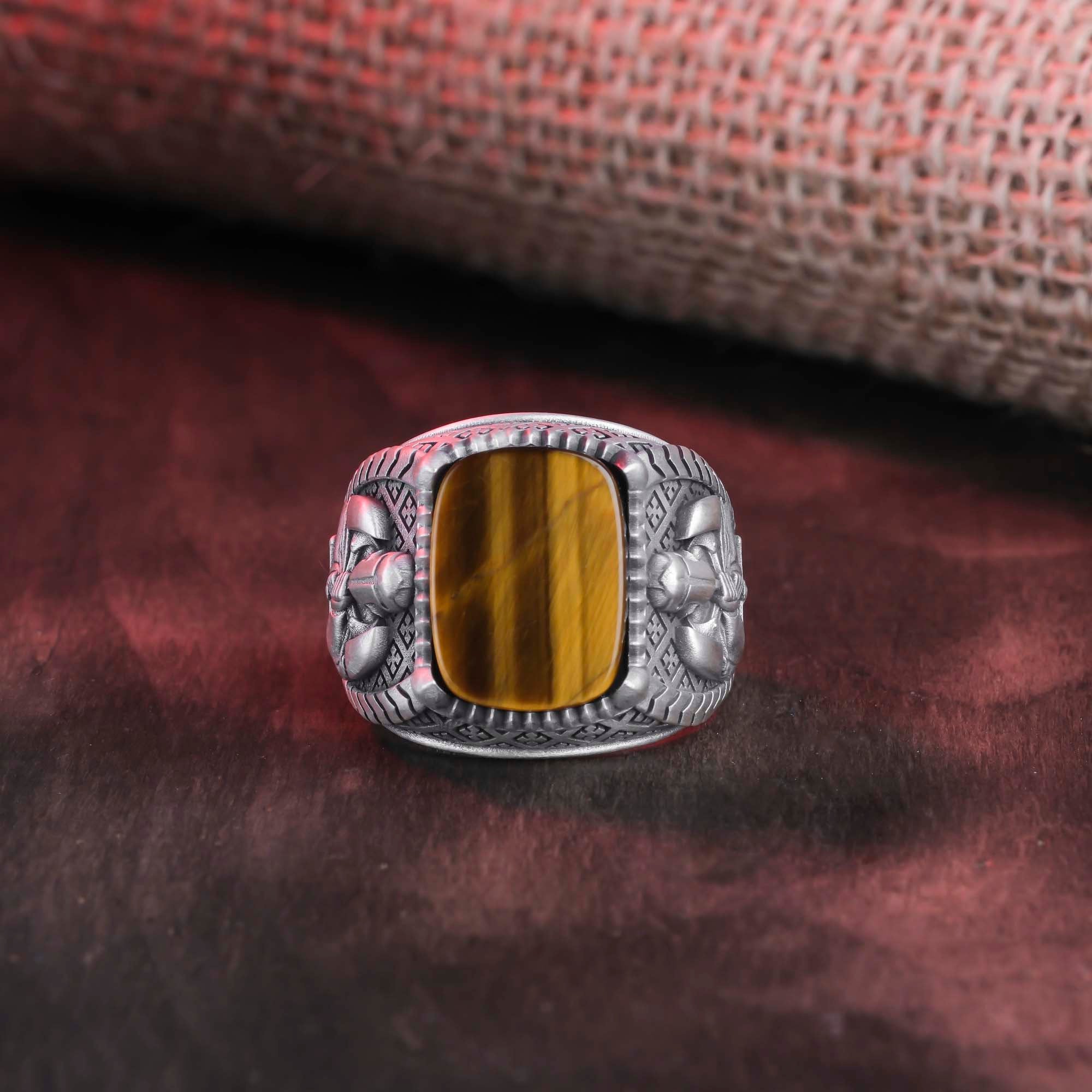 Templar Knight Ring, Gemstone Ring, Cushion Gemstone, Men's Religious, Christian Gift, Knight Jewelry, Crusader Ring, Faith Symbol