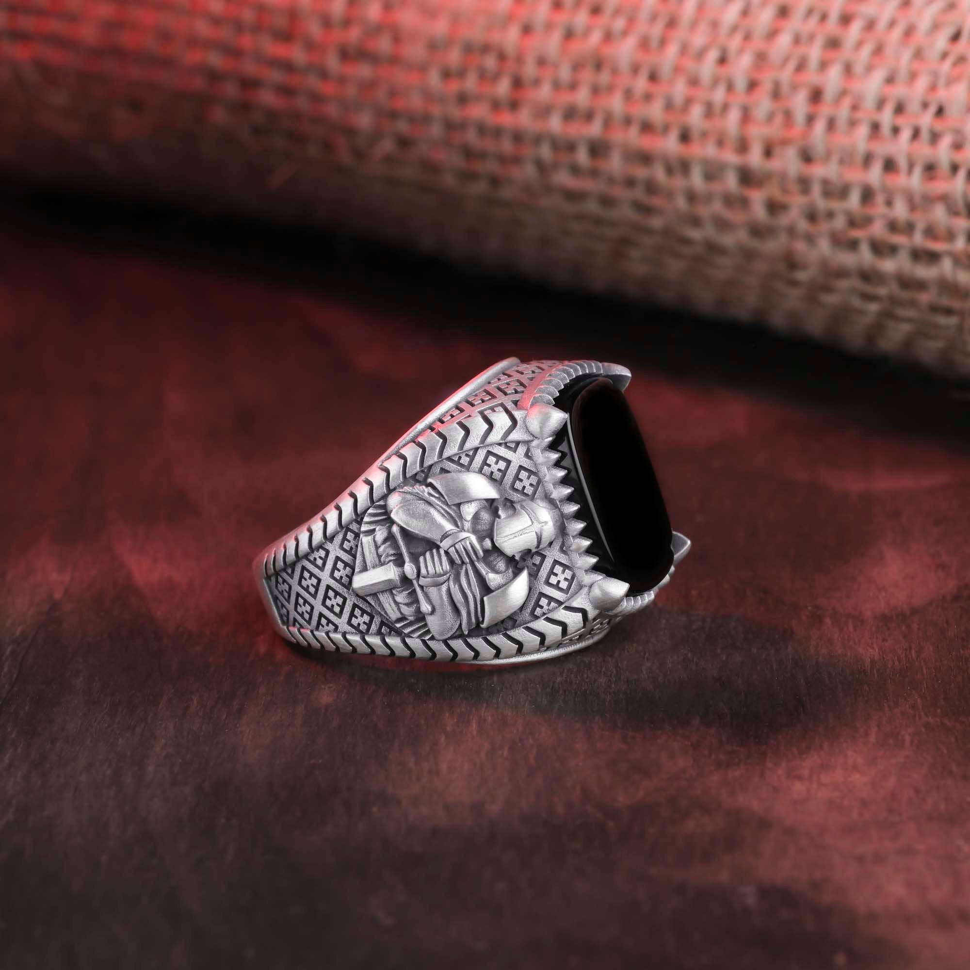 Templar Knight Ring, Gemstone Ring, Cushion Gemstone, Men's Religious, Christian Gift, Knight Jewelry, Crusader Ring, Faith Symbol
