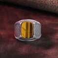 Bild in Galerie-Betrachter laden, Cross Pattern Ring, Gemstone Ring, Cushion Gemstone, Onyx Ring, Red Agate Ring, Tiger's Eye Ring, Lapis Lazuli Ring, Spiritual Jewelry
