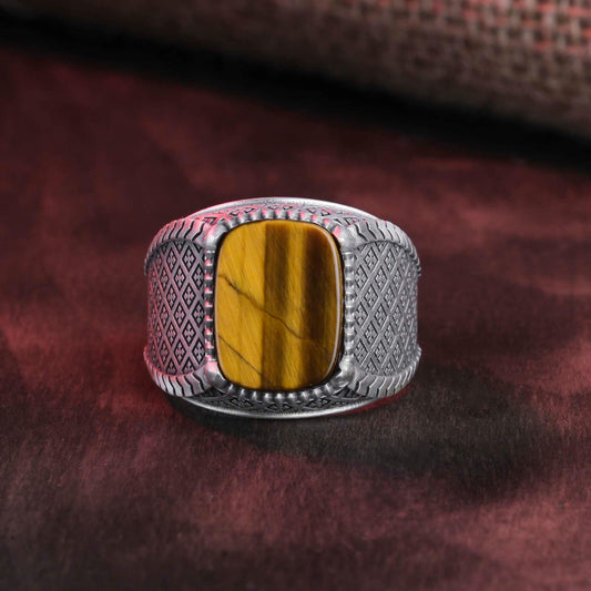 Cross Pattern Ring, Gemstone Ring, Cushion Gemstone, Onyx Ring, Red Agate Ring, Tiger's Eye Ring, Lapis Lazuli Ring, Spiritual Jewelry