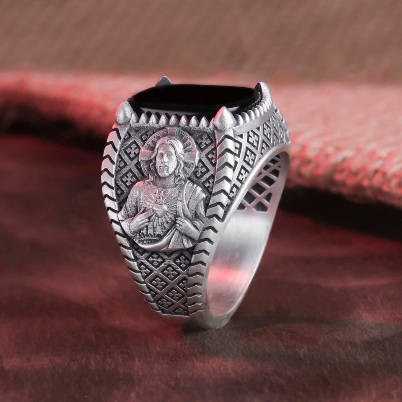 Sacred Heart Ring, Jesus Christ Ring, Gemstone Ring, Cushion Gemstone ...