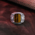 Load image into Gallery viewer, Holy Mother Mary Ring, Men's Gemstone Ring, Religious Gift, Onyx Ring, Red Agate Ring, Tiger's Eye Ring, Lapis Lazuli Ring
