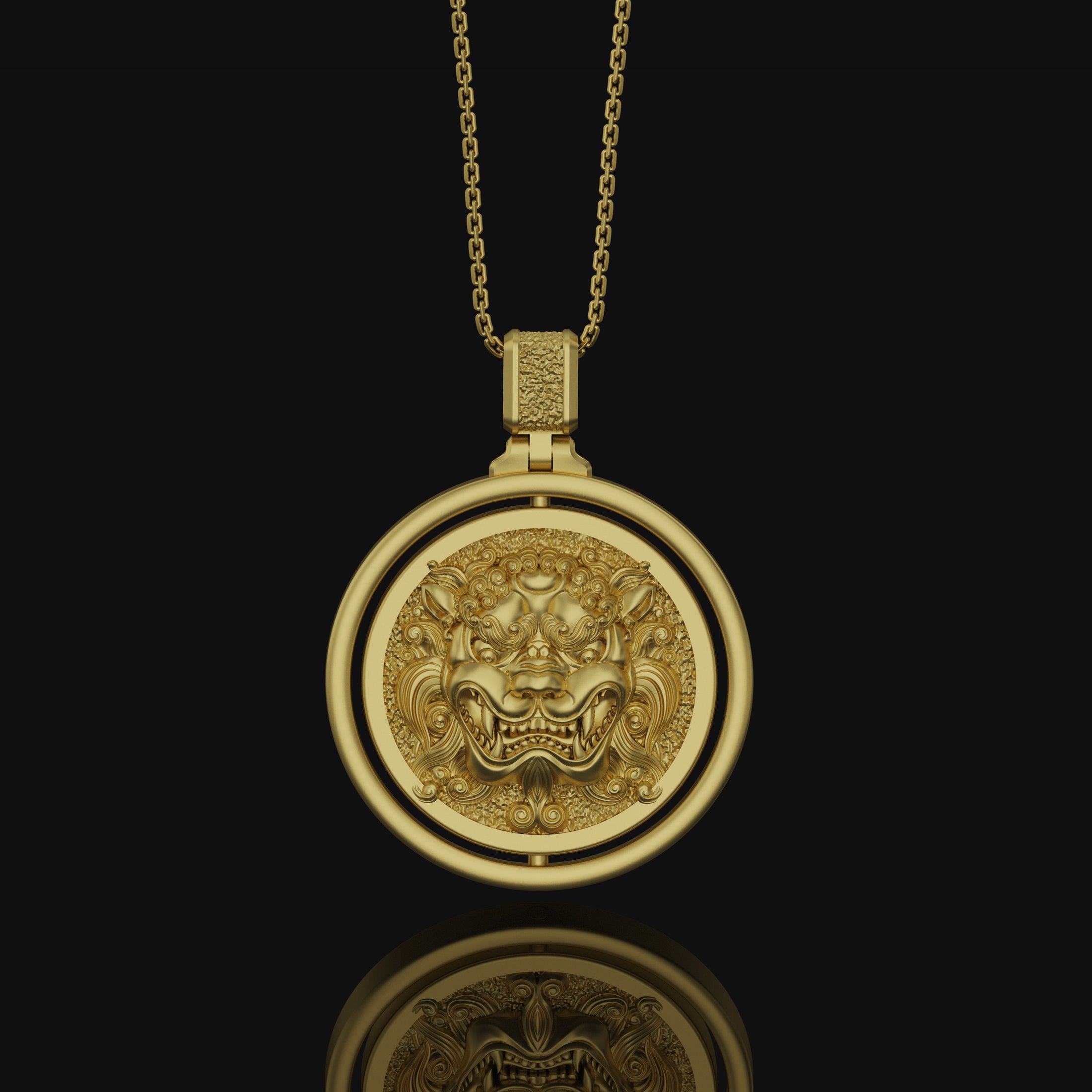 Foo Dog Necklace, Guardian Lion, Asian Myth, Chinese Mythology, Medallion Jewelry, Rotating Pendant, Personalized Gift