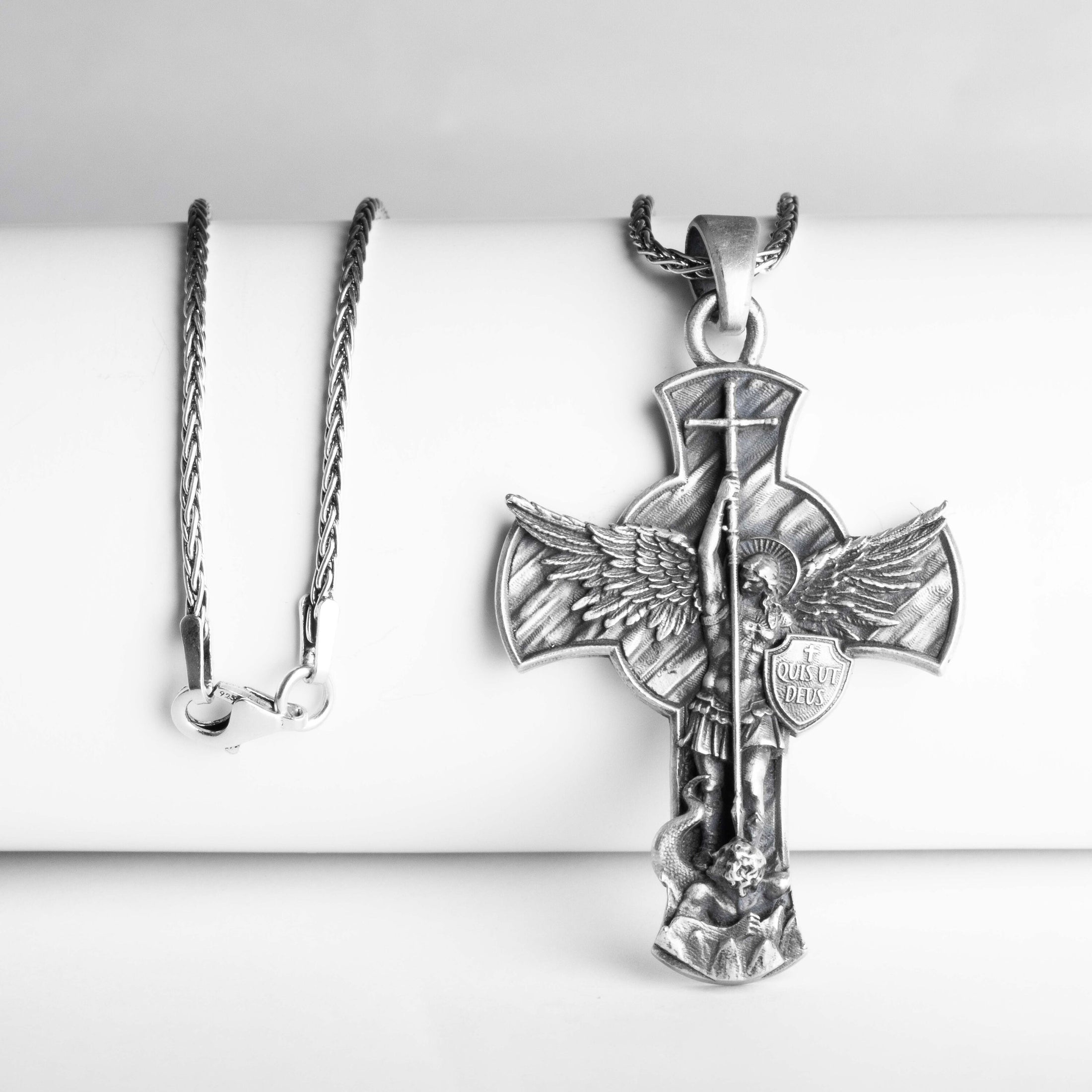 St Archangel Michael Pendant Satan, Michael Defeating Satan, Religious Jewelry, Christian Necklace, Guardian Angel Gift