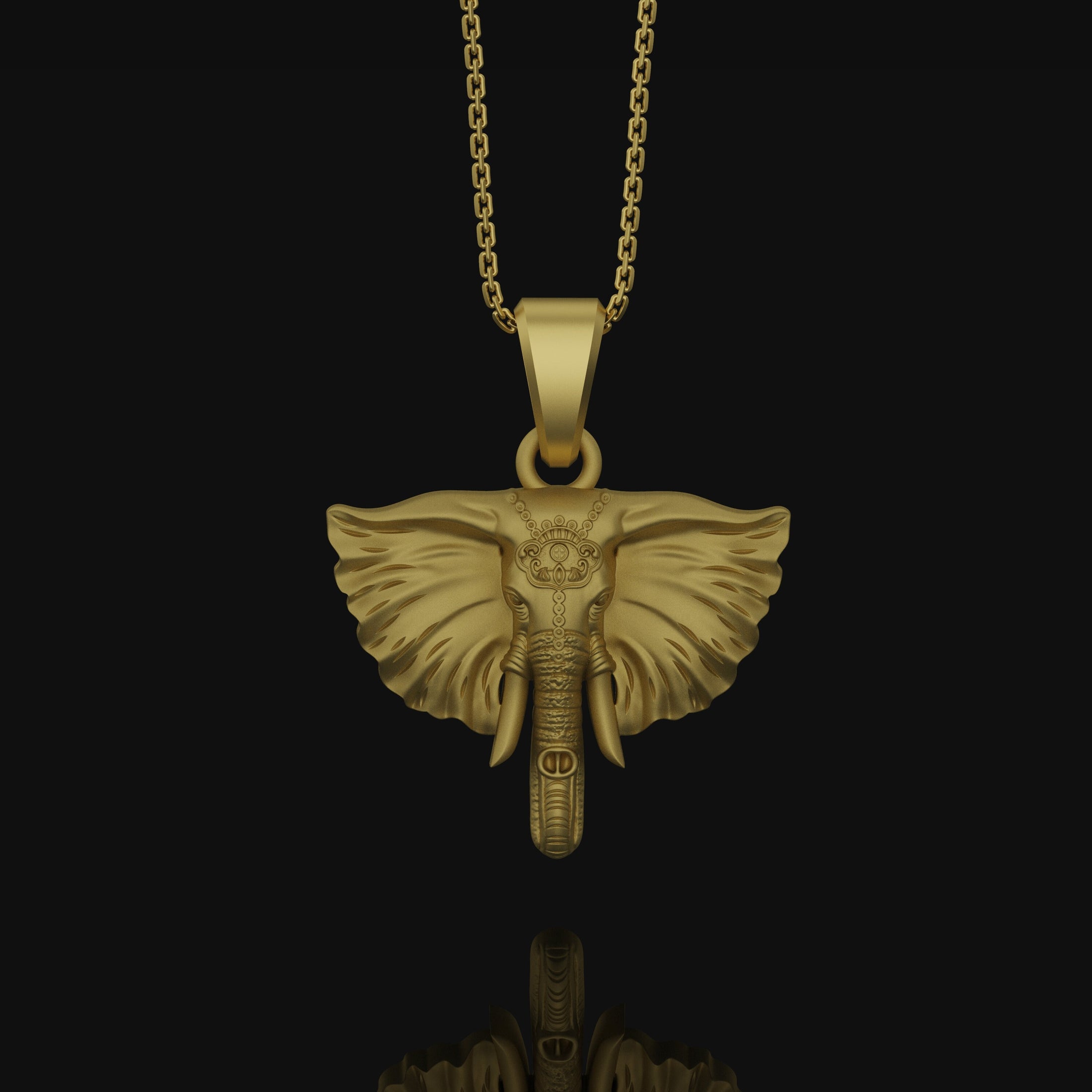 Traditional Elephant Charm Ivory Necklace Hindu Ornament, Majestic Animal, Cultural Pendant, Spiritual Jewelry, Regal Accessory Gold Matte