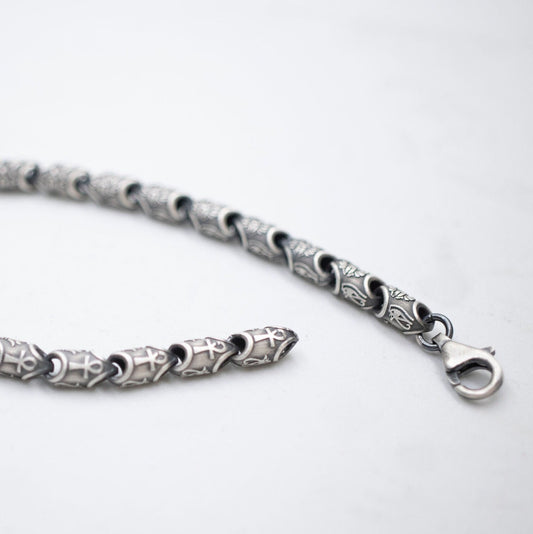 Silver Ankh & Scarab Bracelet