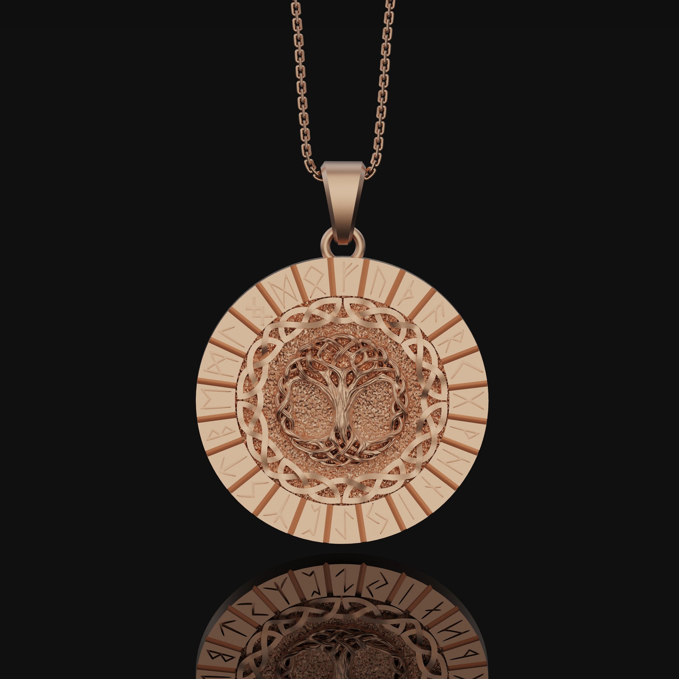 Tree Of Life Pendant, Yggdrasil Necklace, Christmas Gift, Norse, Protection Amulet, Pagan, Celtic Knot, Viking Jewelry, Runic Alphabet Rose Gold Finish