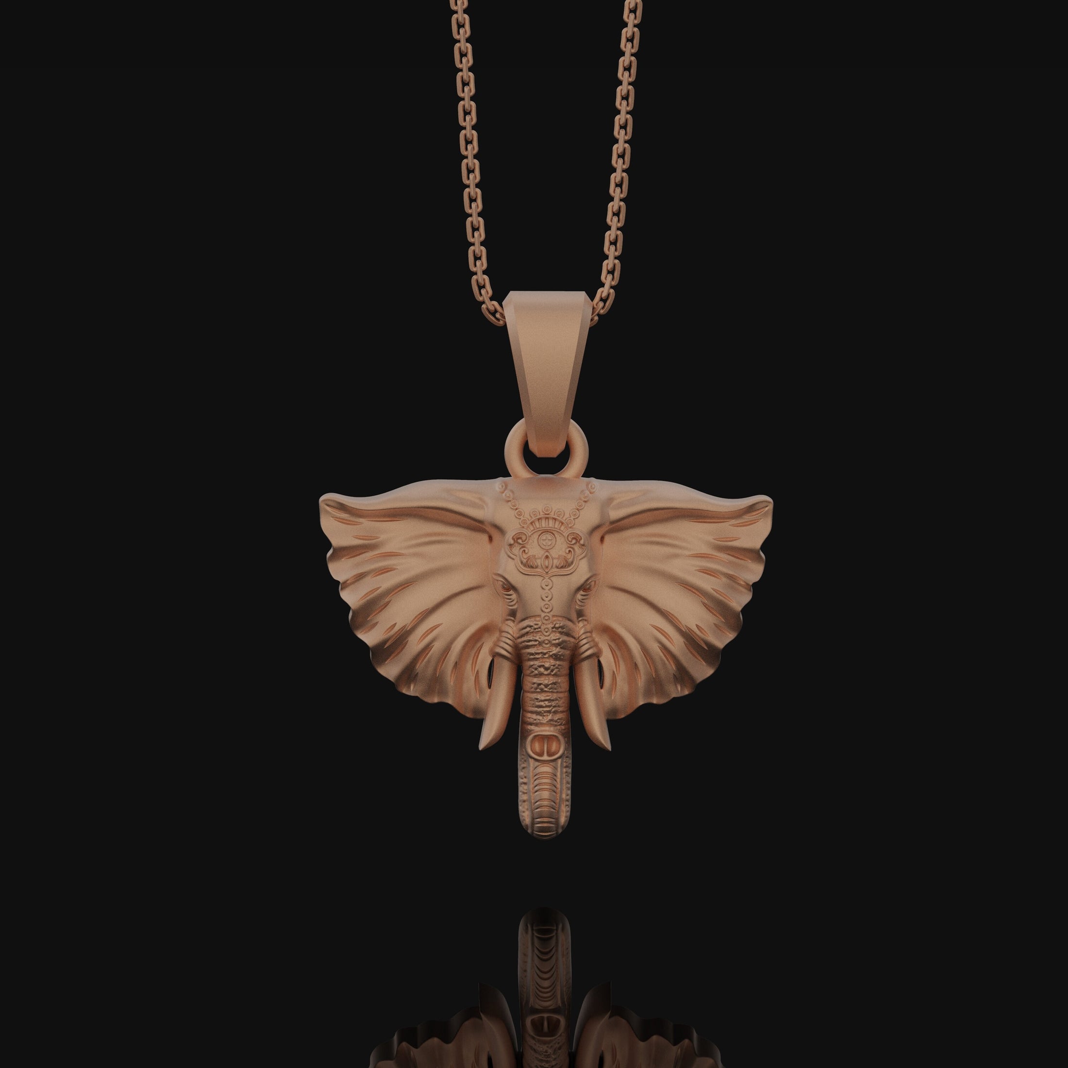 Traditional Elephant Charm Ivory Necklace Hindu Ornament, Majestic Animal, Cultural Pendant, Spiritual Jewelry, Regal Accessory Rose Gold Matte