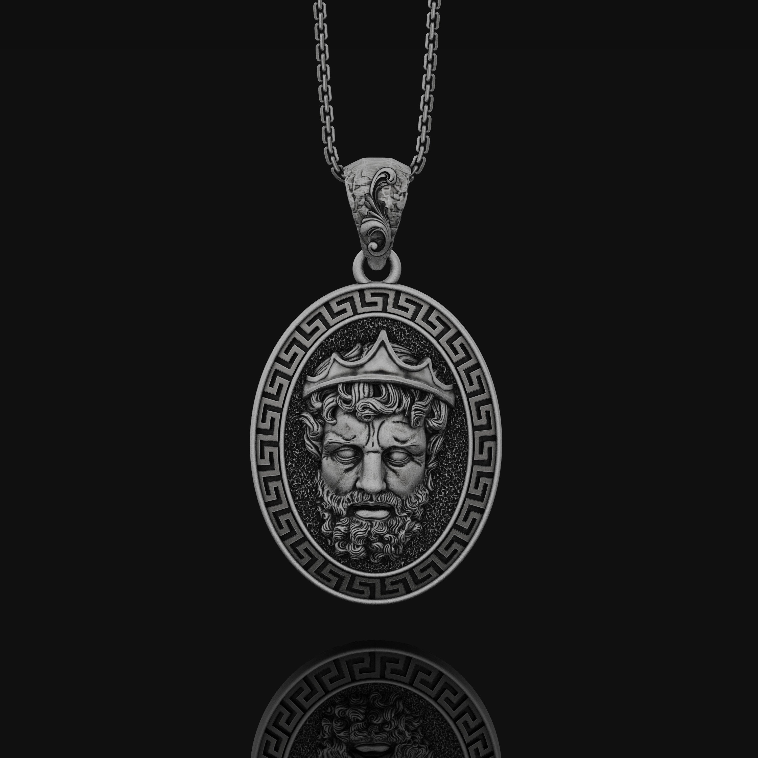 Greek King Sterling Silver Pendant – Hellenic Crowned Figure