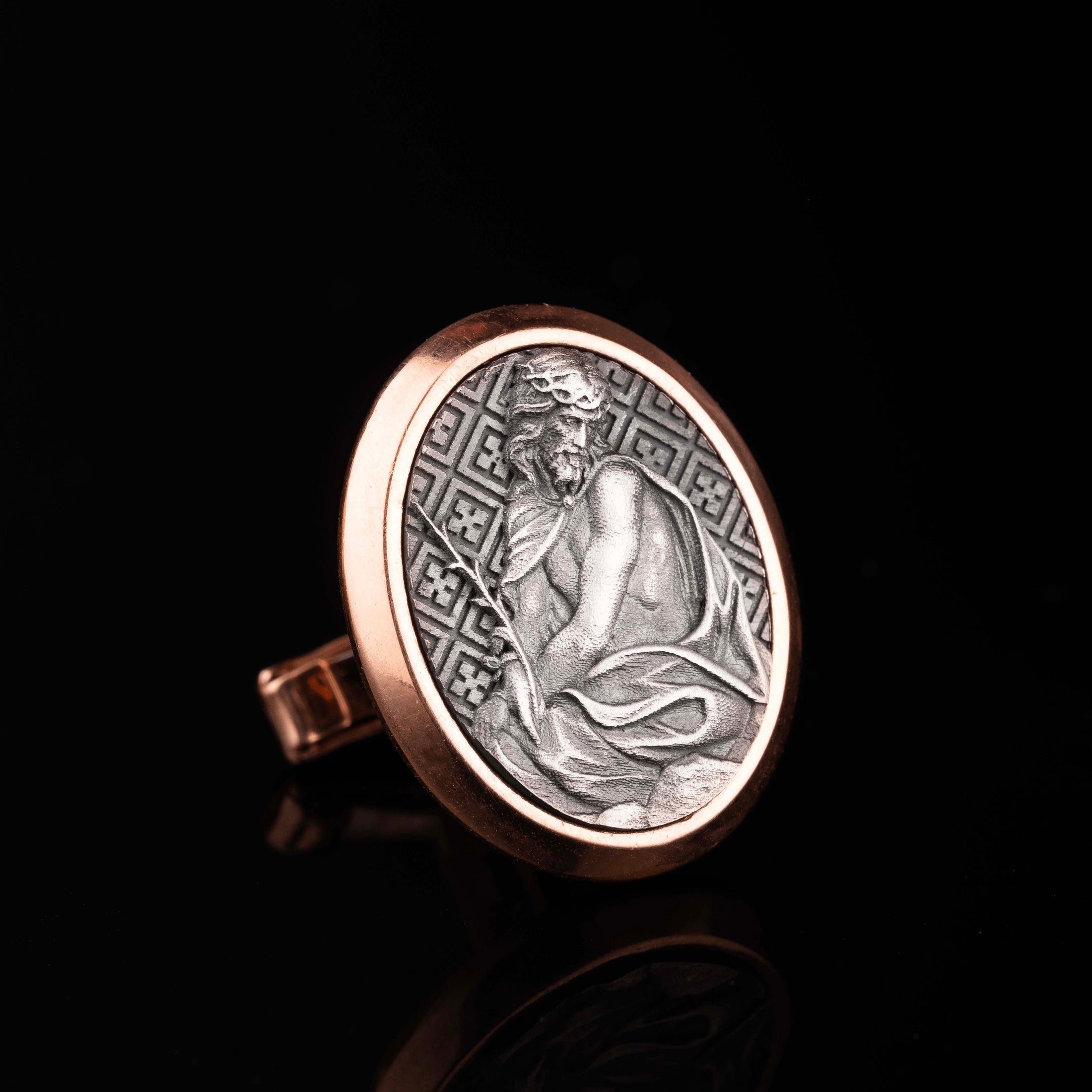 The Pensive Christ, Engraved Cufflinks, Groomsman Gift, Catholic Cufflinks, Religious Cufflinks, Young Christ, Memorial Gift, Christ Worried Rose Gold Frame