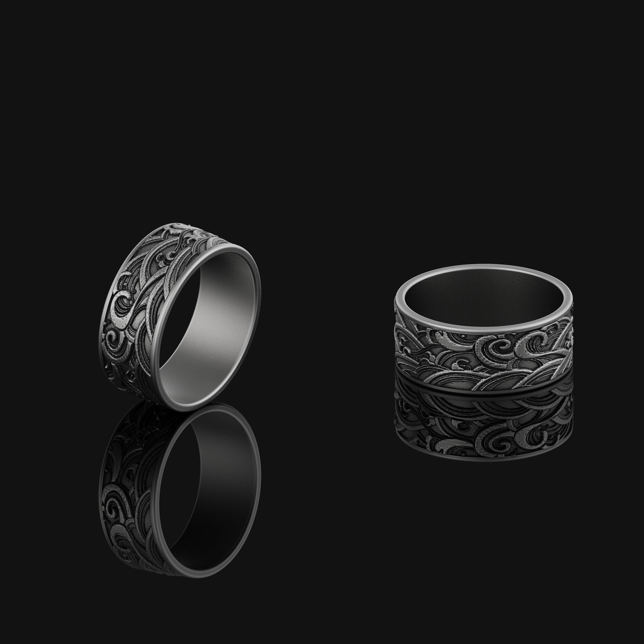 Wave Ring, Silver Engraved Ring, Mens Band Wave Pattern Ring, Ring for Men, Geometric Style Vintage Ring, Gift for Him