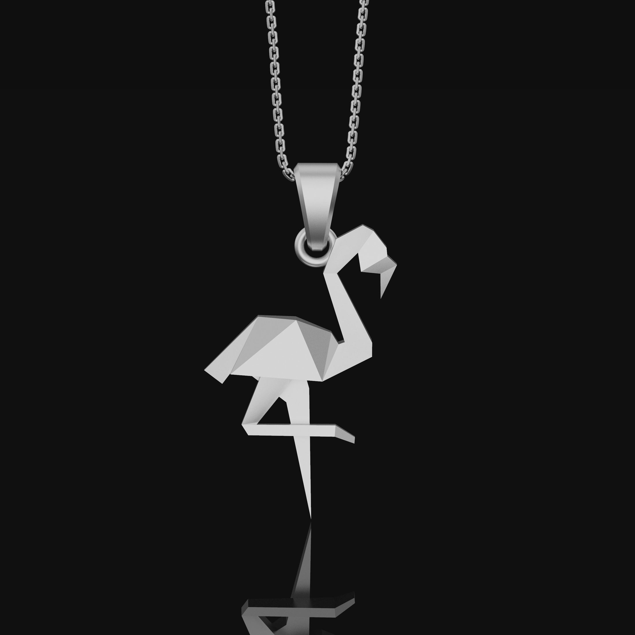 Silver Origami Flamingo Necklace Gift for her, Geometric Necklace, Bird Charm, Flamingo Pendant, Christmas Gift, Origami Animal Polished Finish