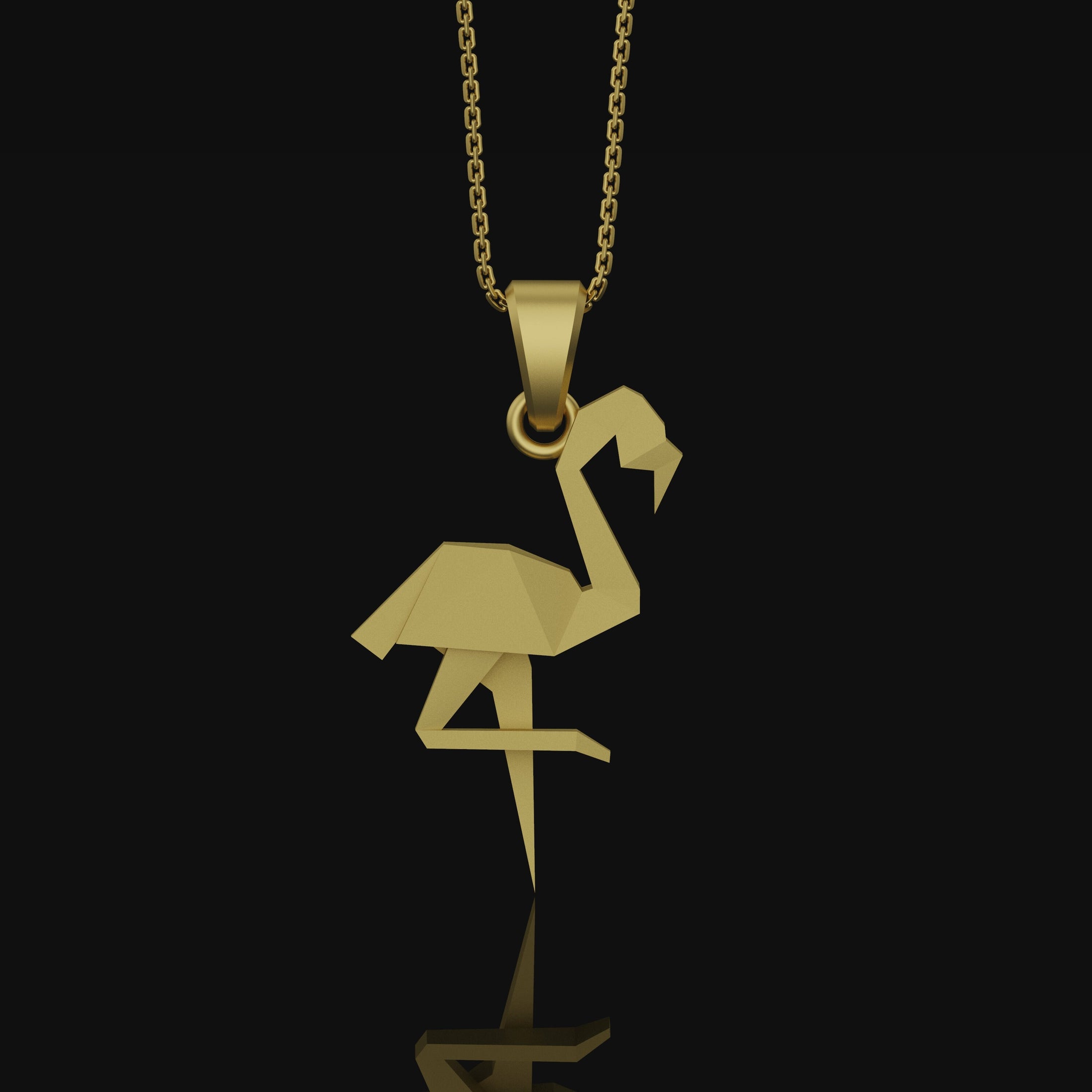 Silver Origami Flamingo Necklace Gift for her, Geometric Necklace, Bird Charm, Flamingo Pendant, Christmas Gift, Origami Animal Gold Matte