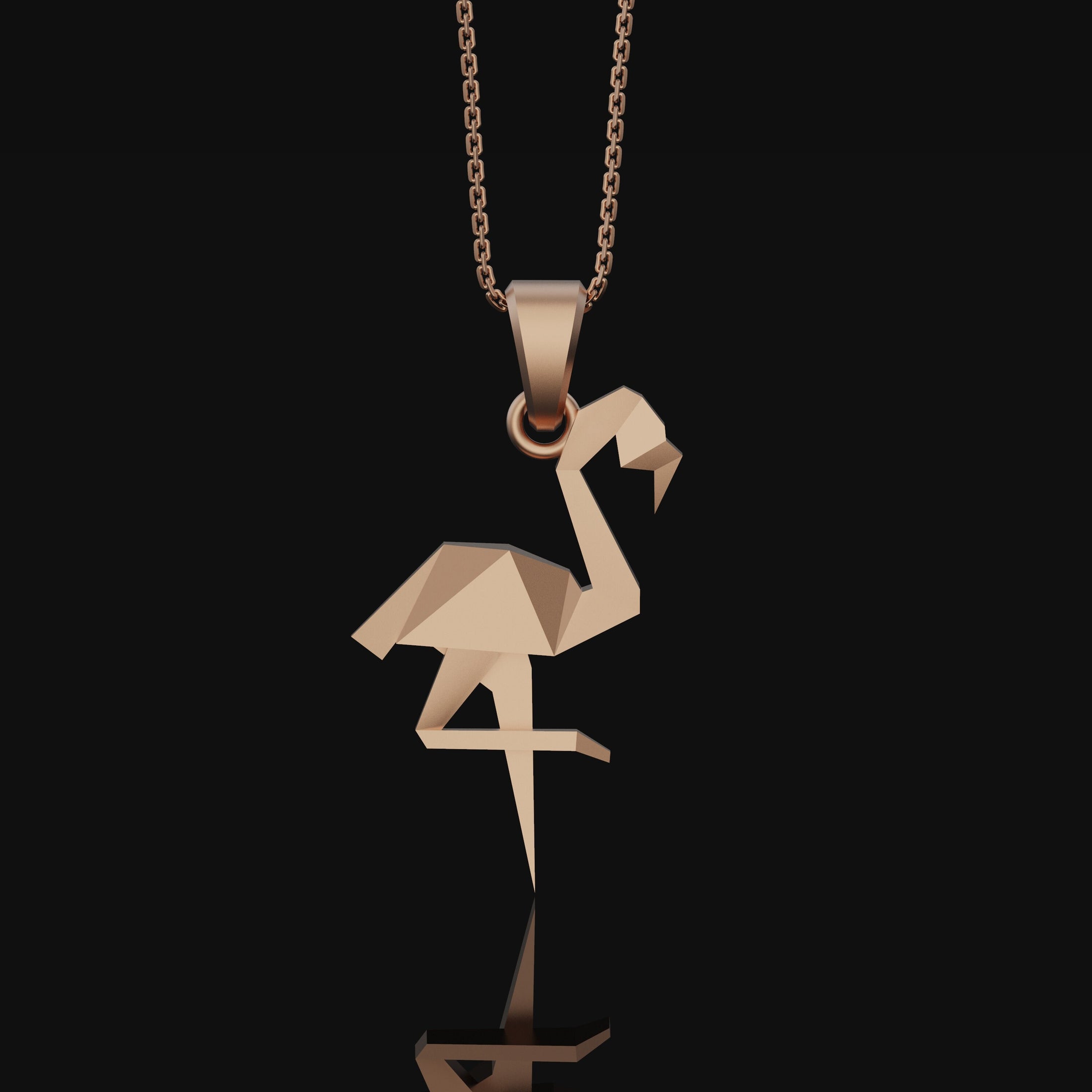 Silver Origami Flamingo Necklace Gift for her, Geometric Necklace, Bird Charm, Flamingo Pendant, Christmas Gift, Origami Animal Rose Gold Finish