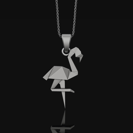 Silver Origami Flamingo Necklace Gift for her, Geometric Necklace, Bird Charm, Flamingo Pendant, Christmas Gift, Origami Animal Oxidized Finish