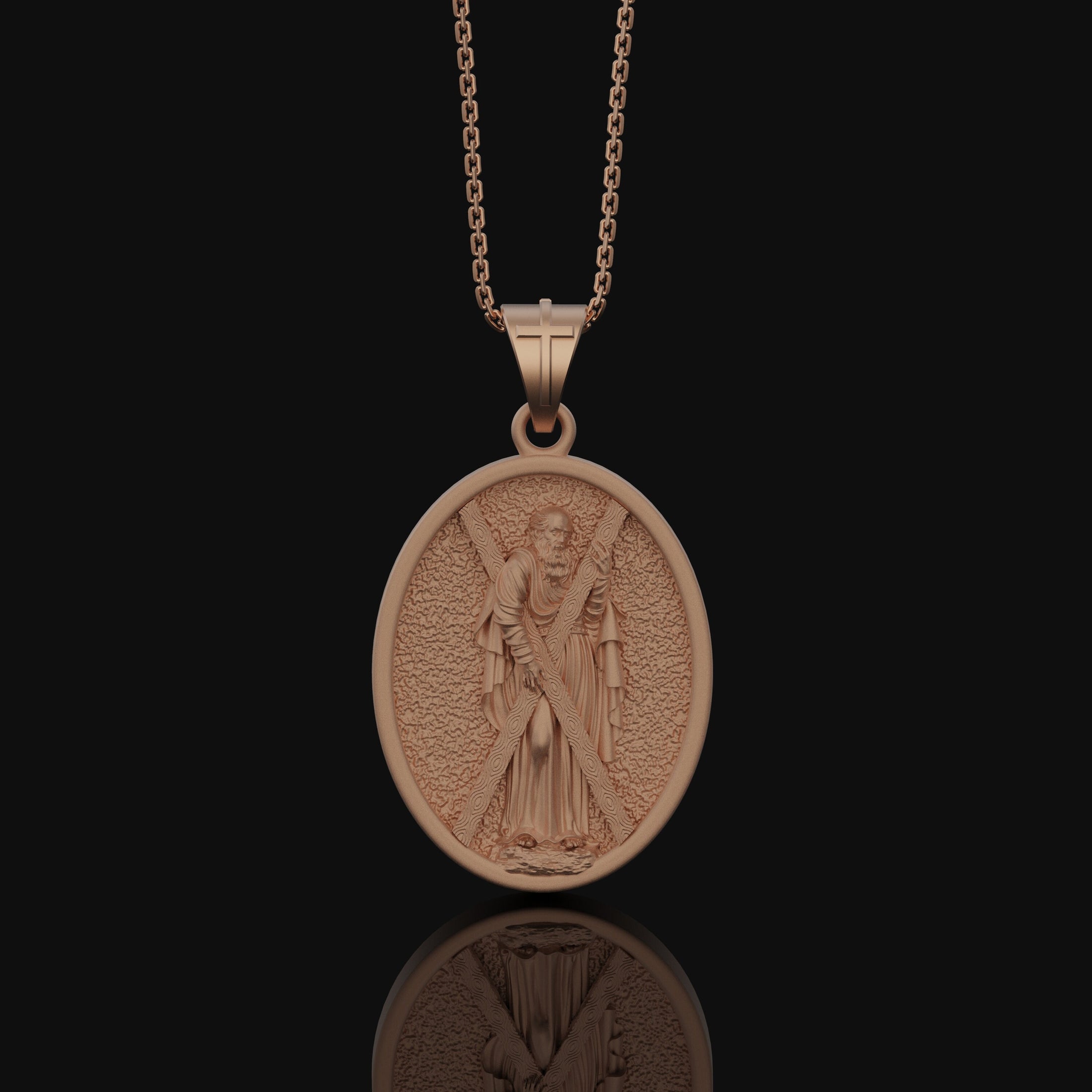 St Andrew Medal, Patron Saint Medal, Andrew The Apostle, Religious Medals Jewelry, Catholic Necklace, Confirmation Gift Rose Gold Matte