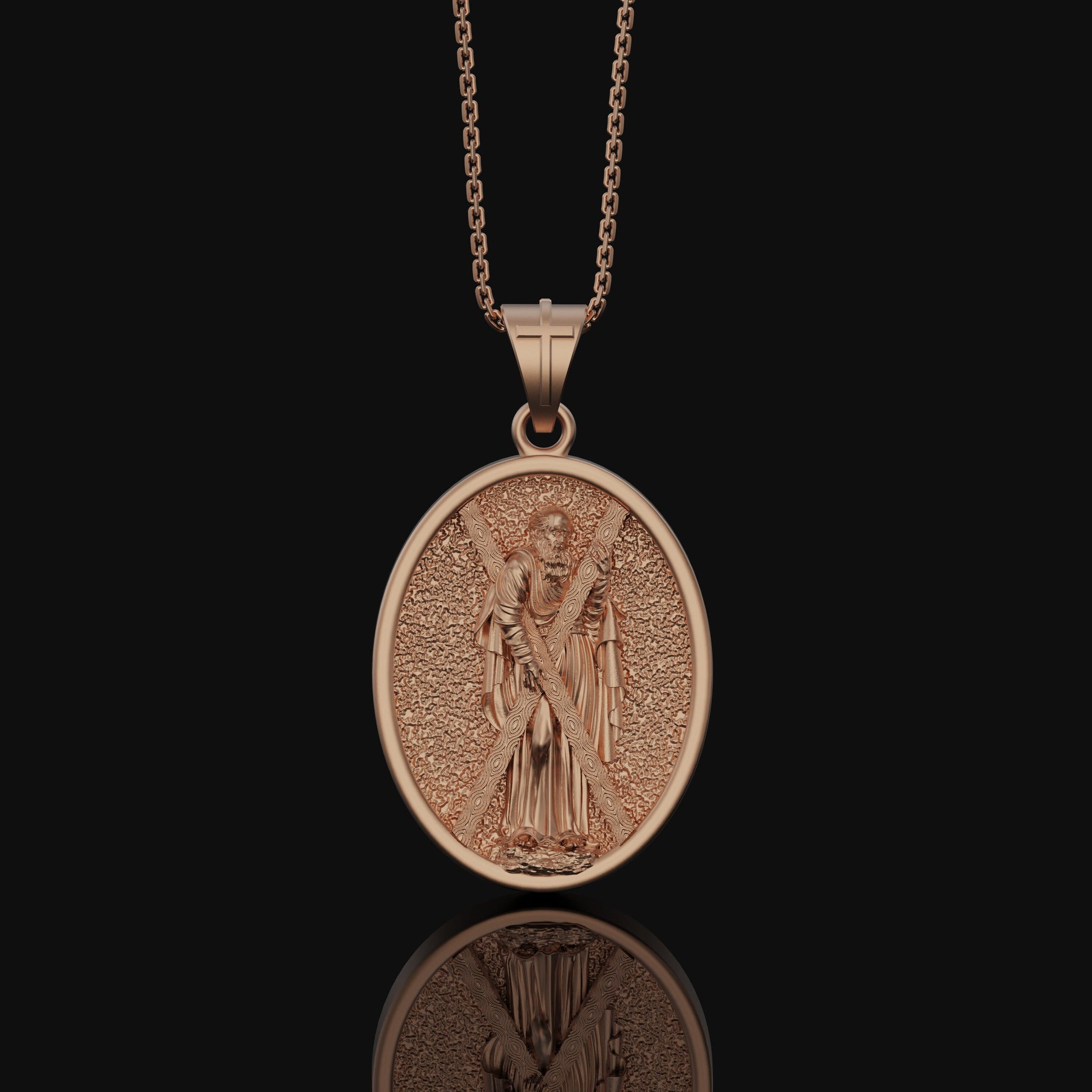 St Andrew Medal, Patron Saint Medal, Andrew The Apostle, Religious Medals Jewelry, Catholic Necklace, Confirmation Gift Rose Gold Finish