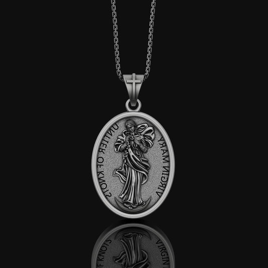 Mary Untier of Knots, Our Lady, Virgin Mary Medal, Virgin Mary, Catholic Gift, Catholic Medals, Confirmation Gift, Christian Jewelry Oxidized Finish