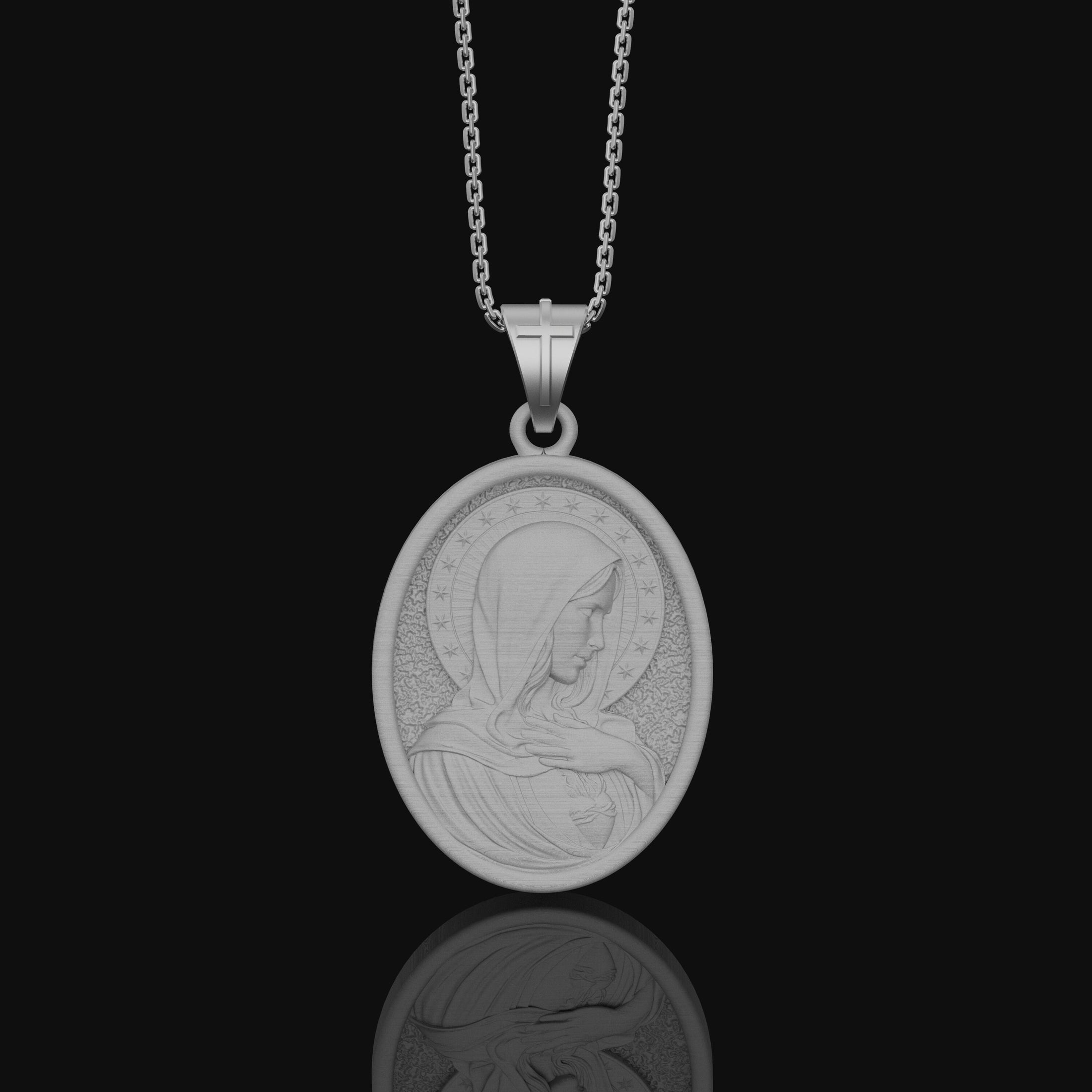 Immaculate Heart, Virgin Mary, Mother Of Jesus, Religious Jewelry, Sacred Heart Medal, Miraculous Medal, Religious Pendant Polished Matte